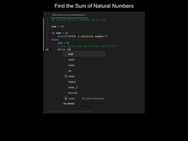 Find the Sum of Natural Numbers in Python | Python Examples | Python Coding Tutorial | Interview