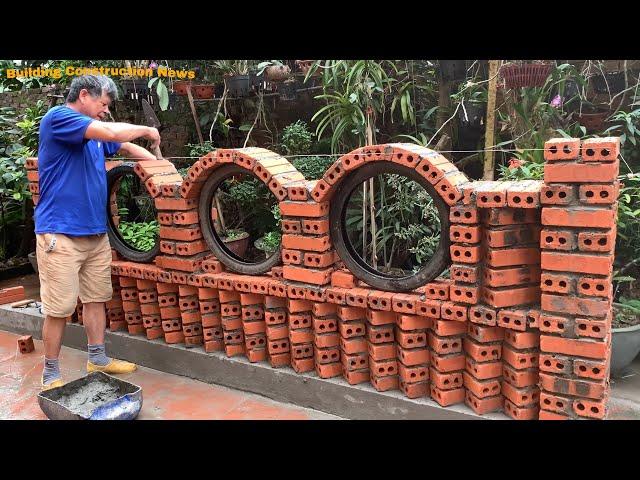 Creative Brick Wall Design And Construction - Using Rubber Motorcycle Tires - Sand Cement Bricks