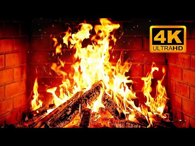  Cozy Fireplace 4K (12 HOURS). Fireplace with Crackling Fire Sounds. Fireplace Ambience