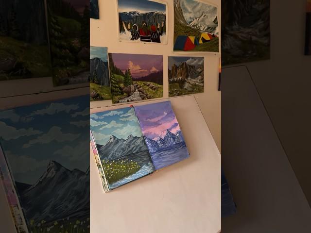Easy landscape painting #painting #gouachepainting #painting #art  #landscapepainting #arttutorial