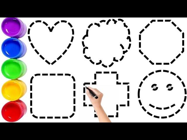 easy shape drawing, drawing circle shape smile emoji, sun triangle, preschoool learning videos014