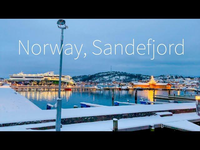 【4K/HDR】Norway Sandefjord | Night Walk In The Snow - Relaxation Scenes With Ambient Sounds