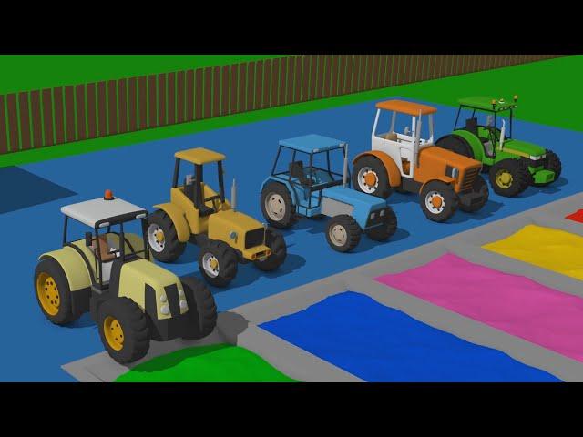 Learn colors on colored Tractors | Colorful Tractors and Excavators | Kolorowy Traktor i Koparki