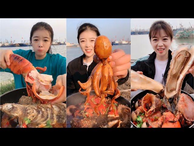 fishermen eat oysters, lobsters, sea cucumbers, conches, prawns, and octopus#yummy #seafood