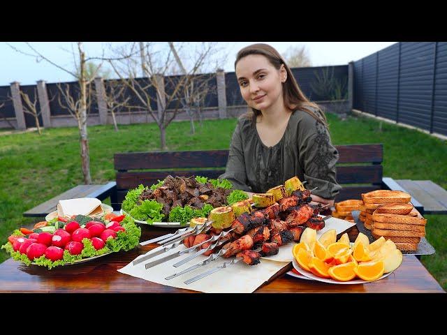 Family dinner in Ukrainian village, spring has come