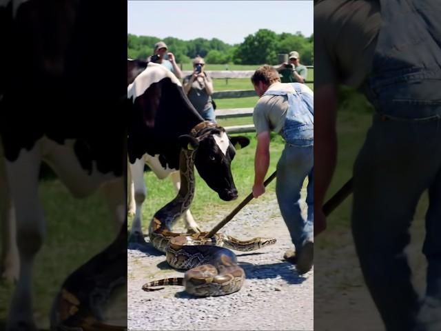 Farmer Risks His Life to Save Cow from Massive Python Attack! #shorts