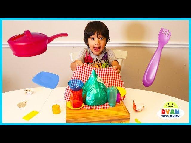 Ryan plays Crazy Cafe Board Game for kids with Egg Surprise Eggs