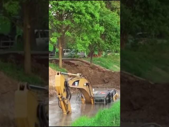 Tragedy of excavator stuck in river || evacuation process || part 1 #shorts