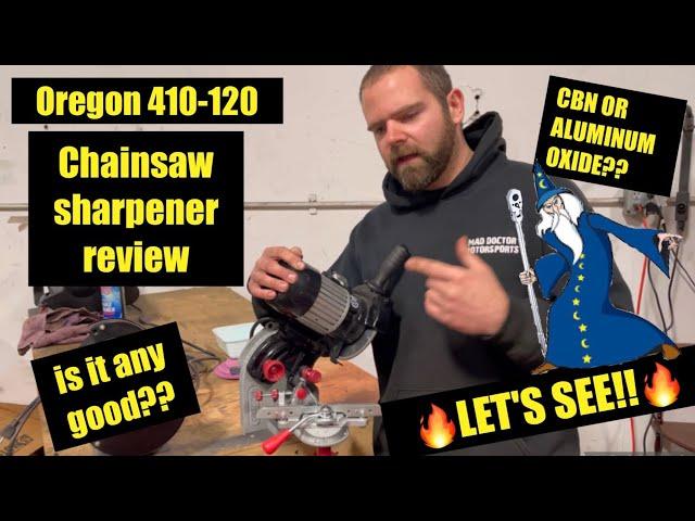 Oregon 410-120 Chainsaw chain sharpener/grinder review. CBN vs Aluminum Oxide info