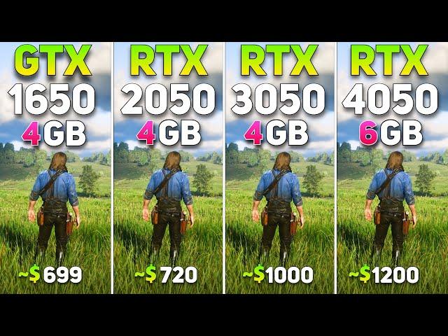 GTX 1650 vs RTX 2050 vs RTX 3050 vs RTX 4050 Laptop Gaming Benchmark // Test in 6 Games in 2024