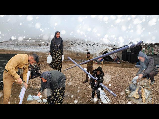 Beautiful snowy day: Ali's nomadic family begins plumbing