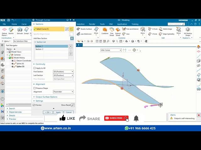 How to create surface by through curves - Nx Siemens #28