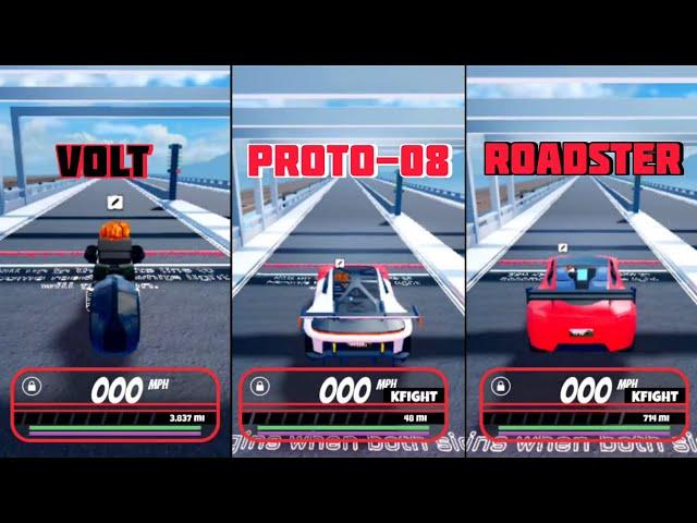 Volt VS Proto-08 VS Roadster 2024 Tesla Sound Car Fastest Speed Test in Roblox Jailbreak