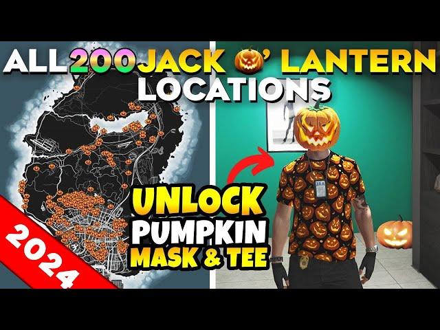 GTA Online All 200 Halloween Jack o' Lantern Locations with Map 2024 How to Unlock Pumpkin Tee/Mask