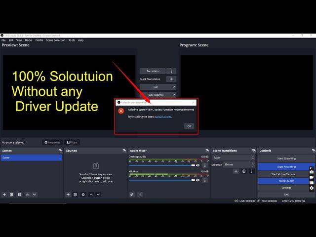 OBS Studio NVENC codec error - How to fix | failed to start recording obs error | OBS Studio NVENC