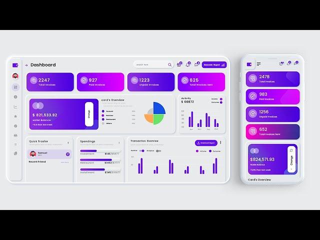 Create Responsive Admin Dashboard using Html CSS & Javascript |  Simple Dashboard Neumorphism Effect