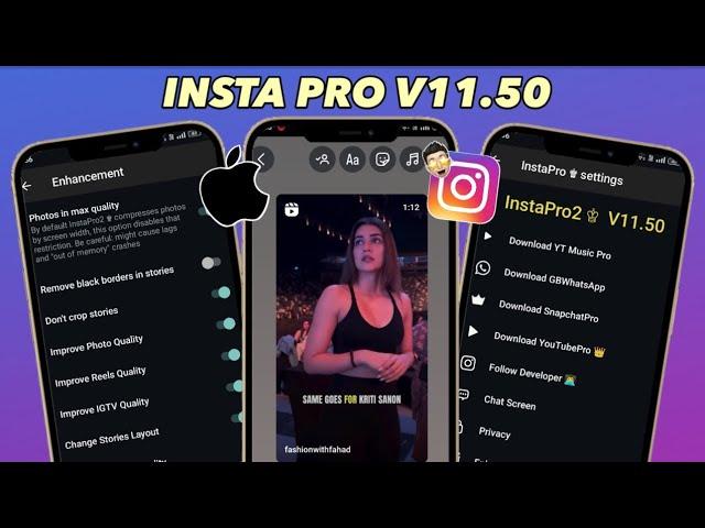 Instapro V11.50 Tutorial || iOS font + iOS emojis || Round Edge Story