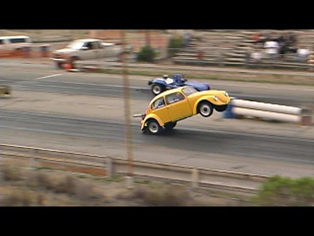 Giant Wheelie by a Turbocharged VW Beetle, Carlsbad Raceway drag strip