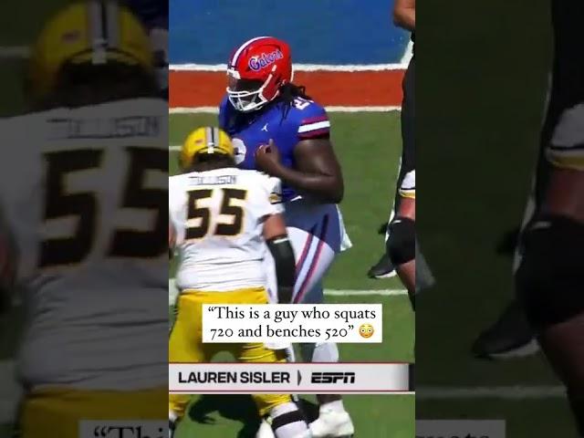 Desmond Watson is a 6’5” 415 lb sophomore that can squat 720 lbs and bench 520 lbs 