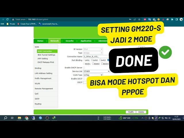 Setting Modem XPON GM220-S Mode Hotspot dan PPPoe