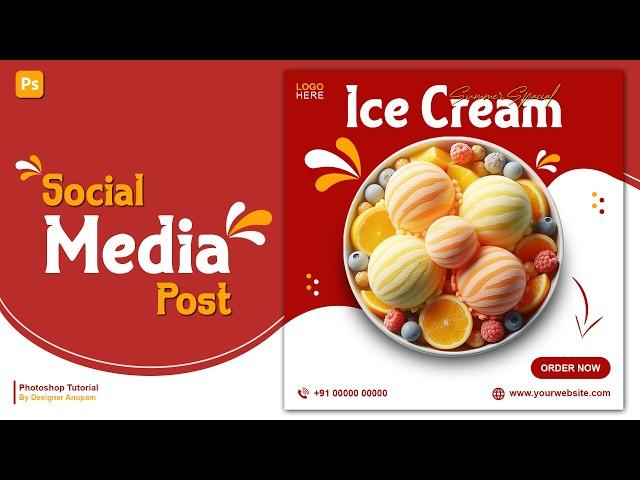 Ice Cream Social Media Post In Photoshop | Social Media Post | Photoshop Tutorial