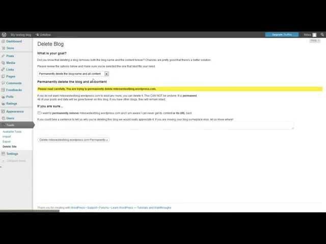 How to delete a wordpress.com blog HD