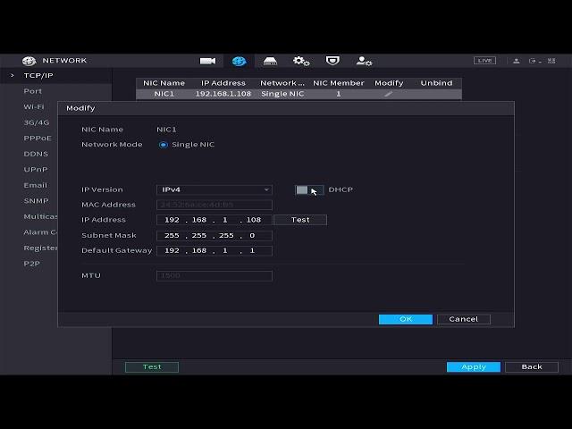 Dahua XVR TCP/IP   Enable DHCP