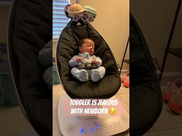 Jealousy is real #livingwithatoddler #newbornbaby #toddlermoments #momlife #babygirl #toddlerlife