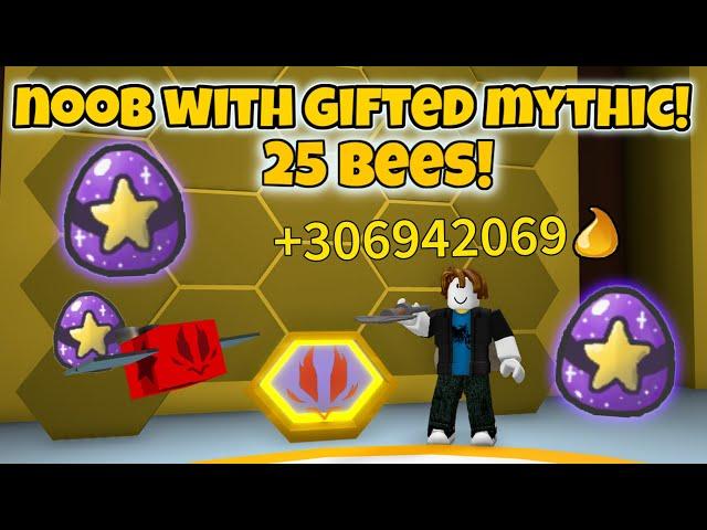 Noob With Gifted Mythic Bee! Gets 25 Bees in 30 minutes - Bee Swarm Simulator