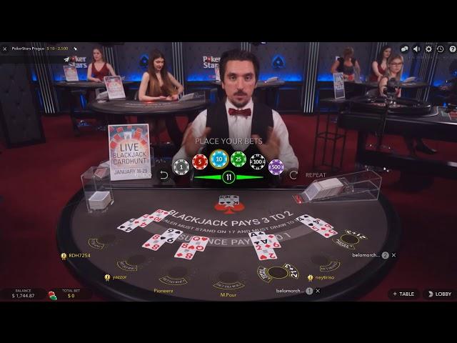 Живой БлэкДжек с веселым дилером по имени Эдик на Покерстарс!Live dealer BlackJack on PokerStars