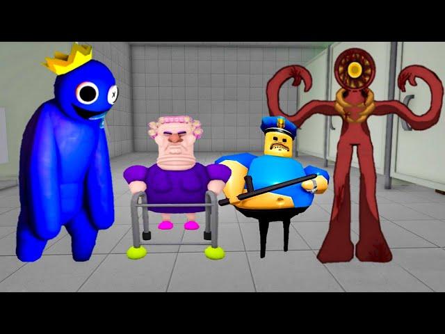 SPEED Run in 6 Scary Obby from Rainbow Friends, DOORS, Barry Prison, Grumpy Gran, Siren Cop