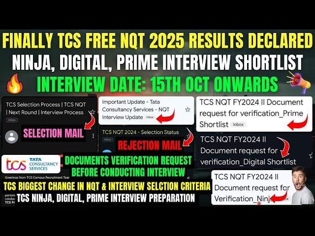 Finally, TCS FREE NQT 2025 Exam Results Out | Interview Date 15th Oct Onwards | Ninja Digital Prime