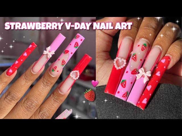 XXL STRAWBERRY VALENTINES DAY NAILS  | BEGINNER ACRYLIC APPLICATION | 2CUTE NAIL SUPPLY