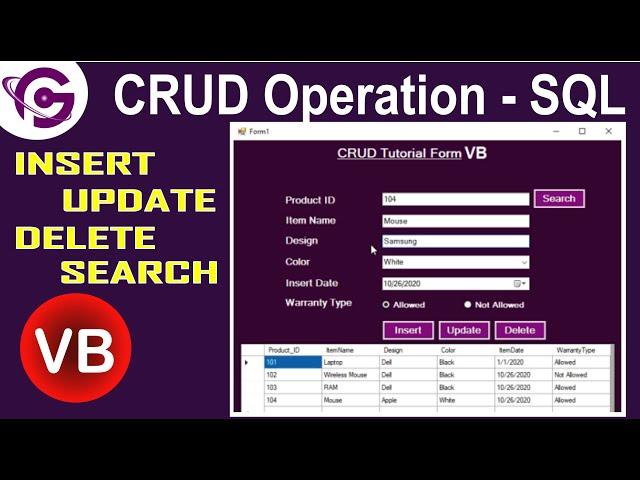 How to Perform CRUD Operation in VB.Net With SQL | CRUD in VB.Net Source Code