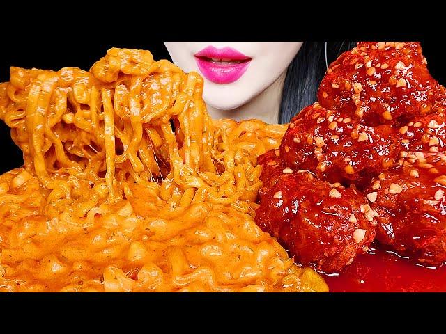 ASMR CHEESY CARBO FIRE NOODLE, SPICY CHICKEN EATING SOUNDS NO TALKING MUKBANG