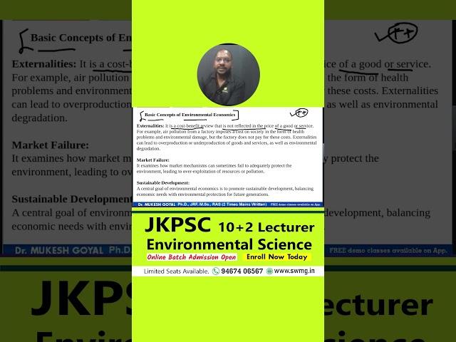 JKPSC Lecture Environment  Basic Concepts of Environmental Economics  Dr. Mukesh Goyal