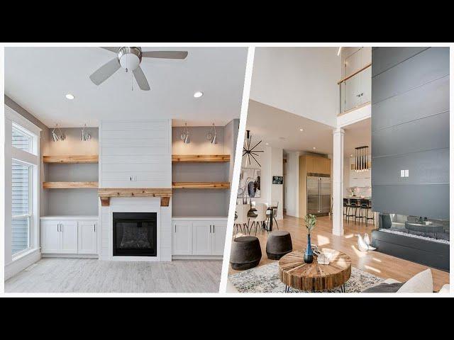 75 Contemporary Living Space With A Shiplap Fireplace Design Ideas You'll Love 