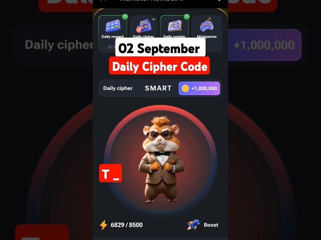 #02 September Cipher Code Hamster Kombat Today daily reward Delhi cyber code Daily Combo #shorts