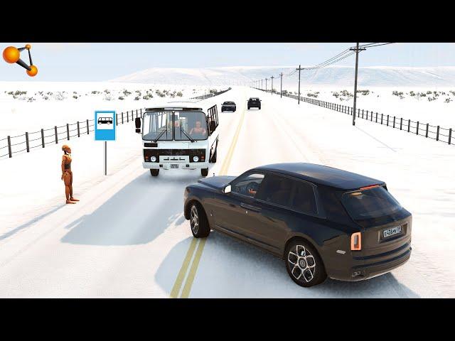 РОЛС РОЙС НА ЛЕТНЕЙ РЕЗИНЕ! ДОРОГАЯ АВАРИЯ В ГОЛОЛЕД | BeamNG.drive