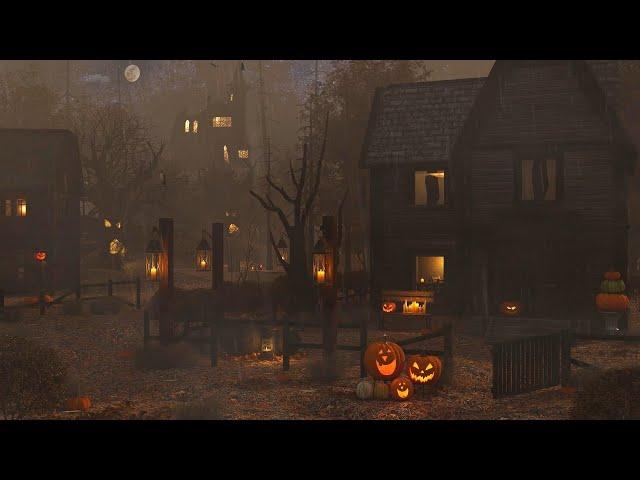 Halloween Spooky Ambience - Haunted Houses Village | Rainy Halloween