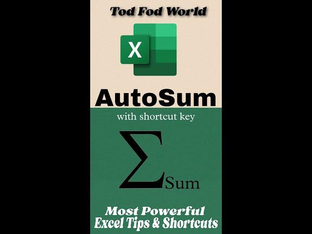 Auto Sum in excel || Excel Tips & Tricks || @todfodeducation