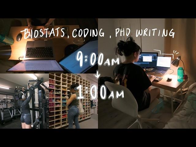 16h day in my life ‍ medical biostats and coding, immunology PhD writing, what I ate, gym routine