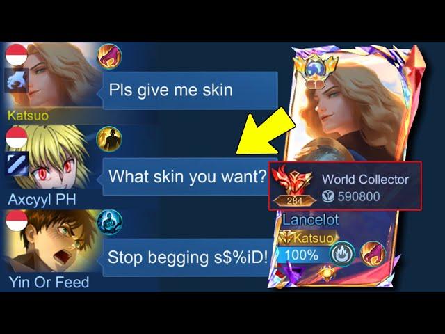 LANCELOT "NO SKIN" BUT WORLD COLLECTOR PRANK IN SOLO RANK!! - Mobile Legends