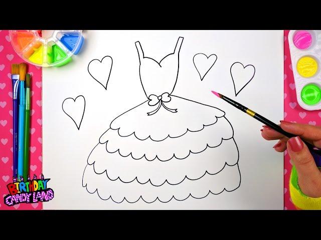 Drawing for Kids to learn how to color, draw and paint a pretty layered dress step by step  (4K)