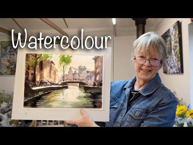 How to paint a Dutch canal in watercolor using a loose, expressionistic style.