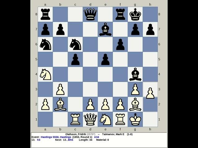 Olafsson, Fridrik vs Taimanov, Mark E | Hastings Chess 5556 1955, England