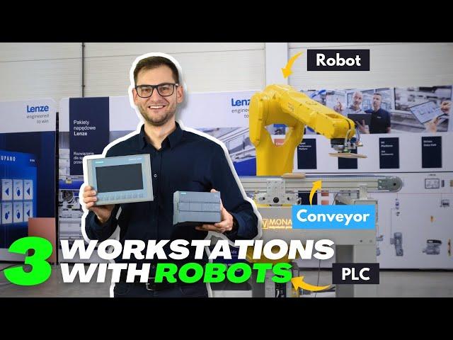 Program 3 workstations with robots (Siemens PLC, TIA Portal)