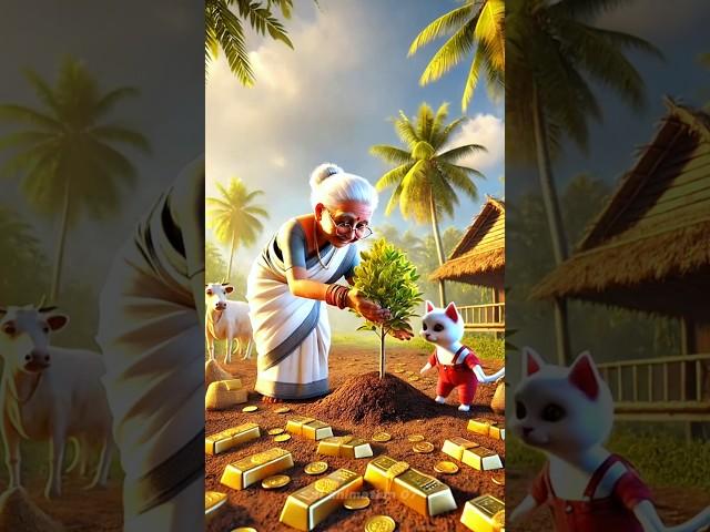 This grandmother plants a golden tree in the ground #ai #cat #grandmother