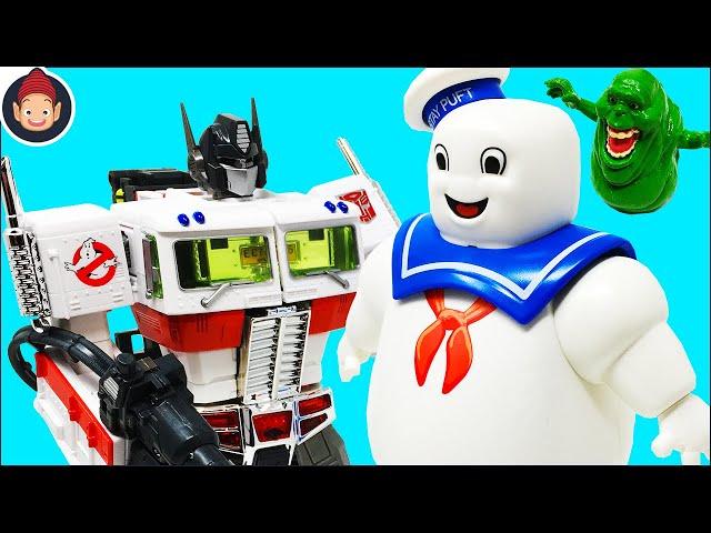 Transformers Toys - Optimus Prime Ecto 35 Ghostbusters SDCC Edition Toy Unboxing