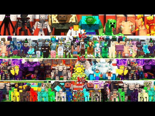 NORMAL MOBS vs MUTANTS MOBS vs GOLEMS vs OP BOSSES Tournament in Minecraft Mob Battle